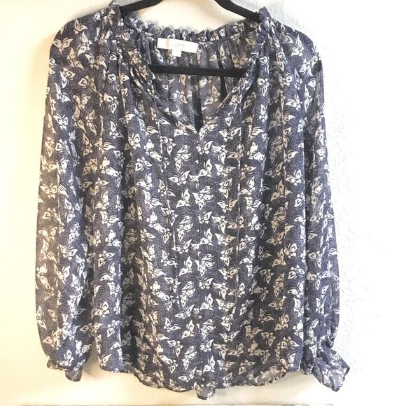 Long sleeve sheer butterfly blouse ruffle collar and sleeves cottagecore floaty - Picture 1 of 6